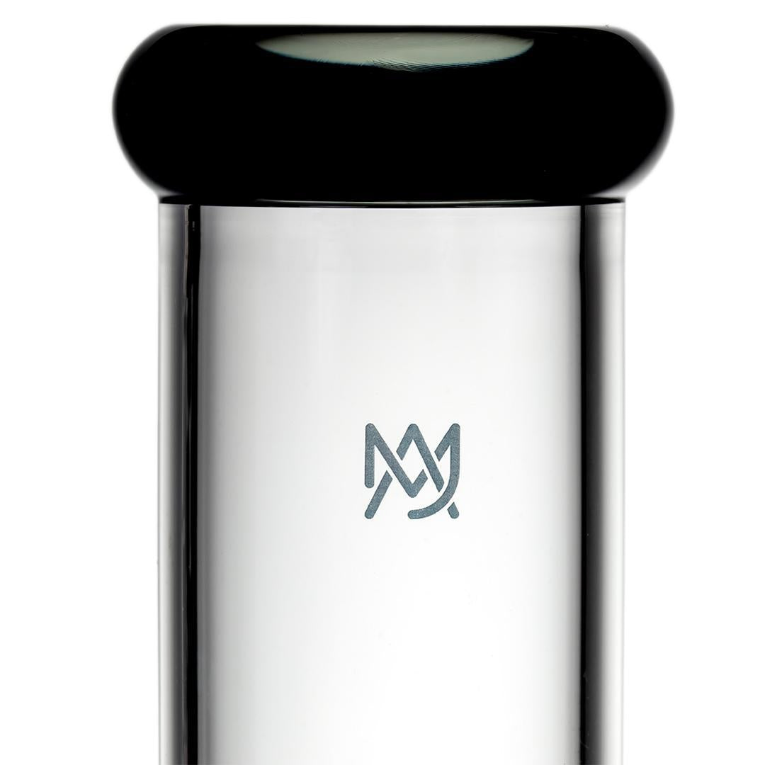 MJ Arsenal Widowmaker 14mm 45° close-up view of the bong design featuring logo and sleek glass body.