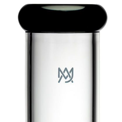 MJ Arsenal Widowmaker 14mm 45° close-up view of the bong design featuring logo and sleek glass body.