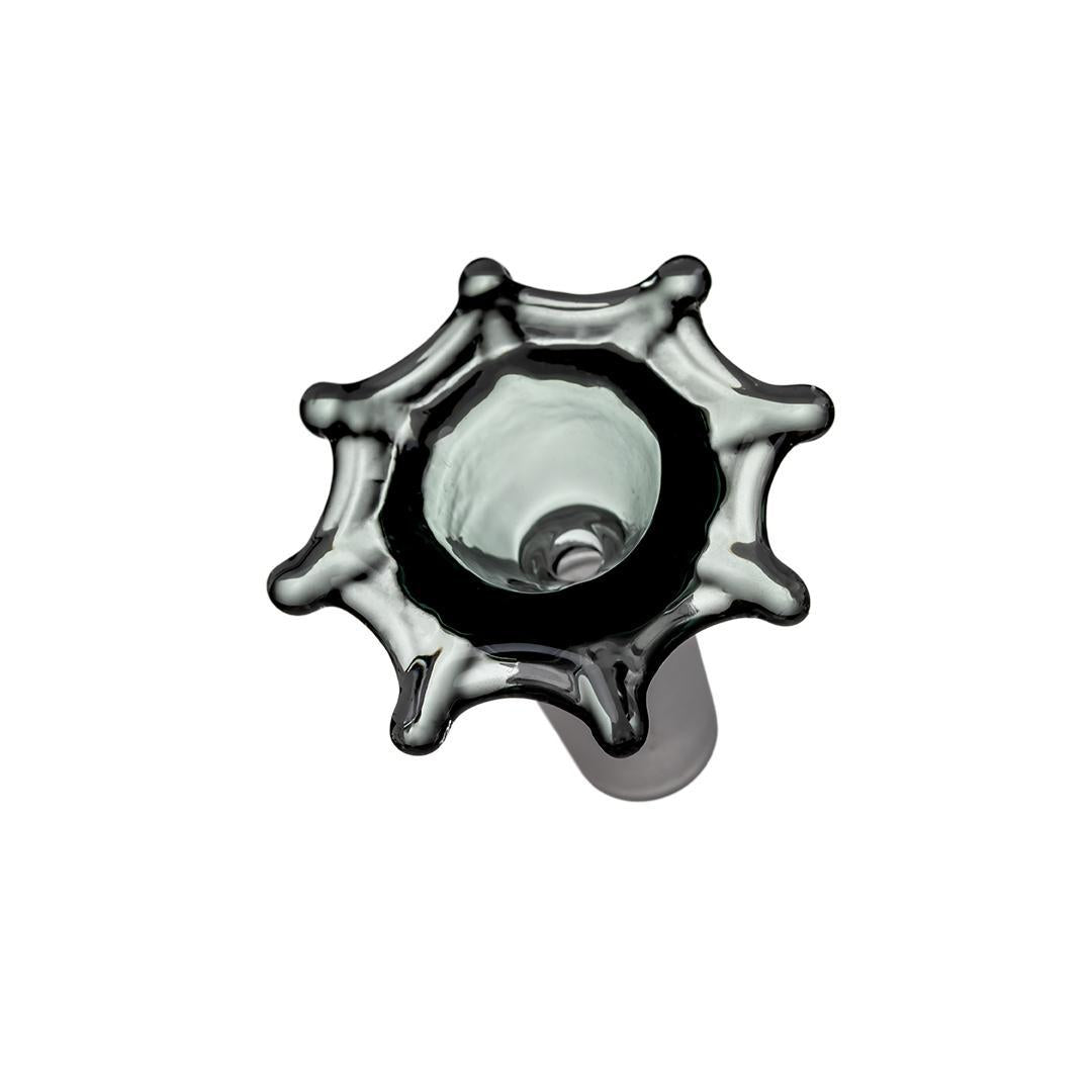 MJ Arsenal Widowmaker 14mm 45° spiderweb bowl featuring black and clear glass design.