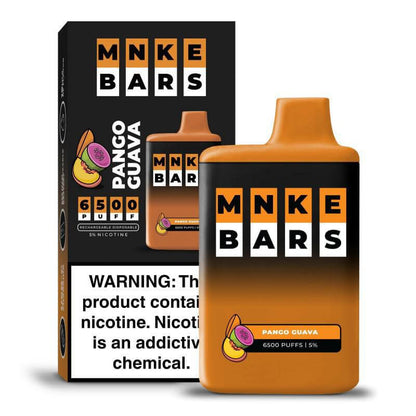 MNKE Bars 6500 Disposable Vape in Pango Guava flavor, featuring 5% nicotine strength and 6500 puffs.