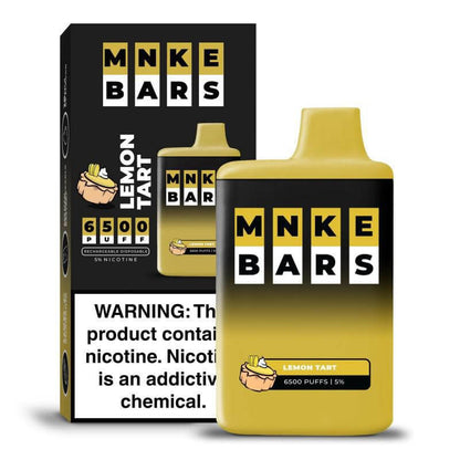MNKE Bars Lemon Tart Disposable Vape – 6500 Puffs, 5% Nicotine, vibrant packaging for flavorful vaping.