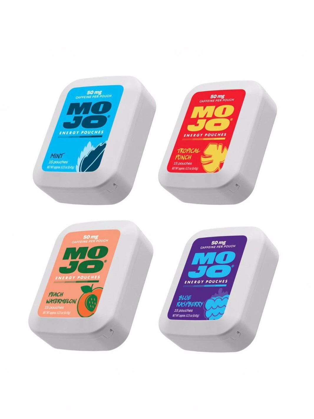 Coming Soon Mojo Energy Pouches 50mg Caffeine Pouches 15pcs - Variety of flavors in sleek packaging