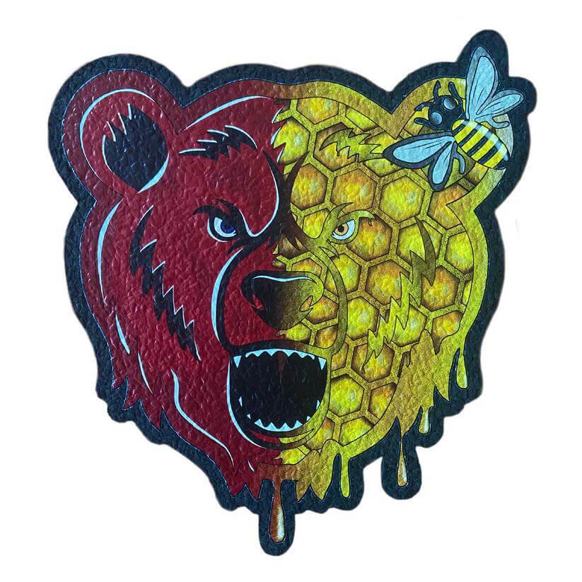 Moodmats x Bear Quartz BQ B-Hive Mood Mat featuring a bear and honeycomb design with a bee accent.