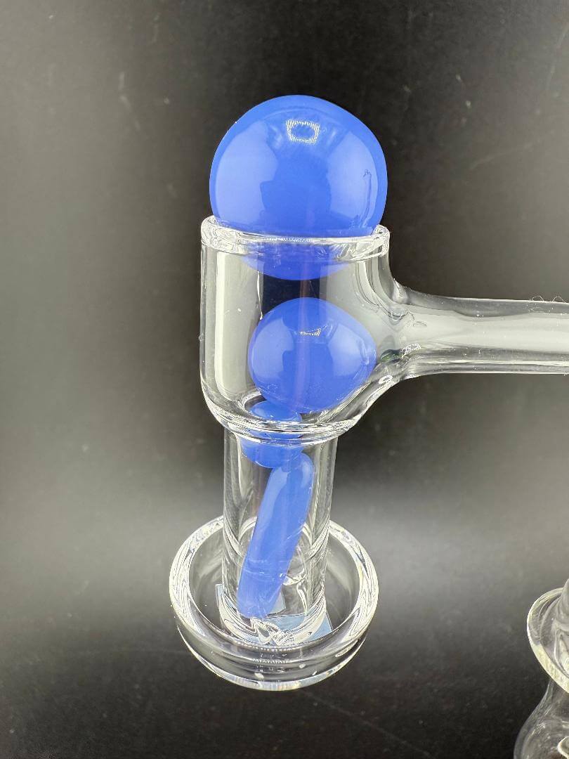 Mop Head Glass Slurper Quartz Terp Pearl Set featuring blue glass pearls, handcrafted for enhanced dab experience.
