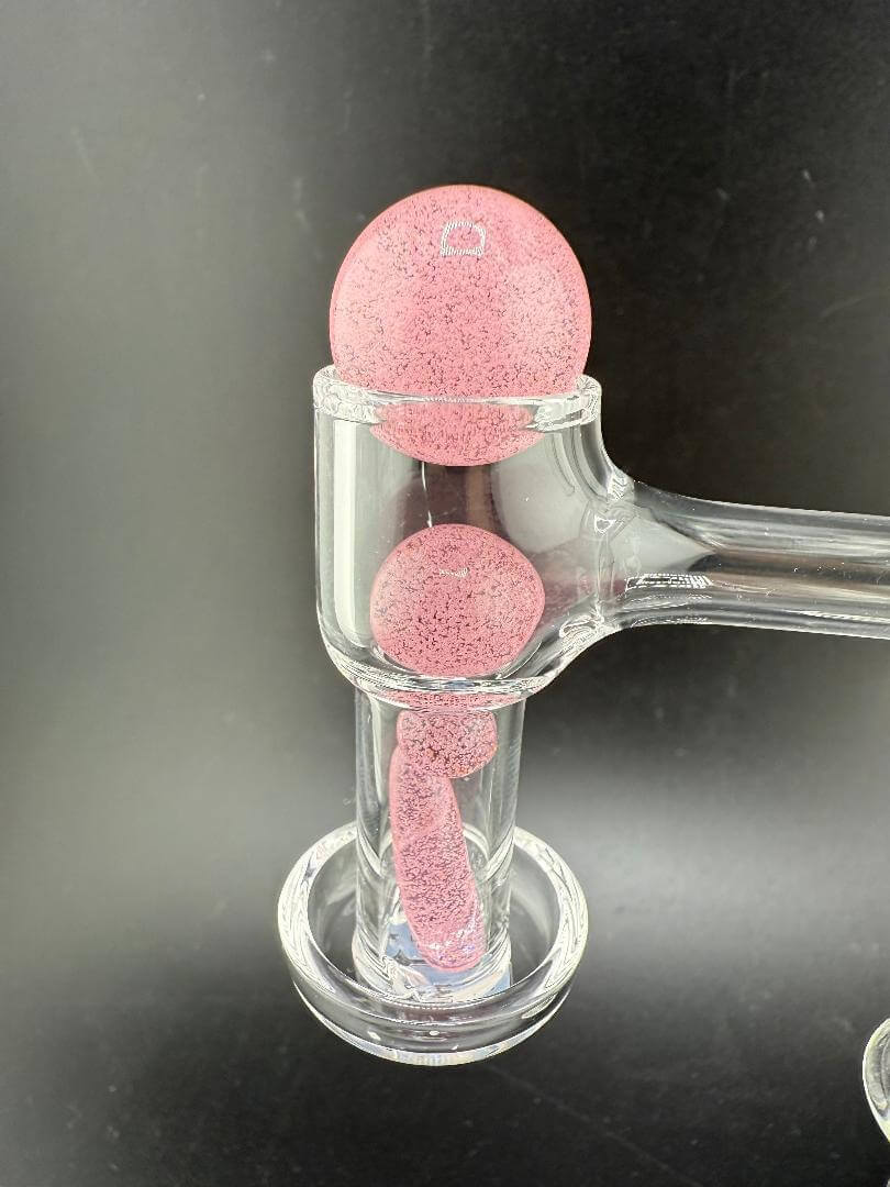 Mop Head Glass Slurper Set with pink terp pearls, handcrafted for optimal dab performance and flavor.