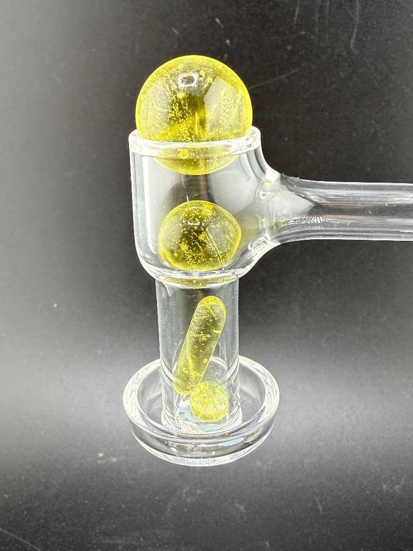 Mop Head Glass Slurper Quartz Terp Pearl Set featuring yellow glass pearls for optimal dabbing experience.