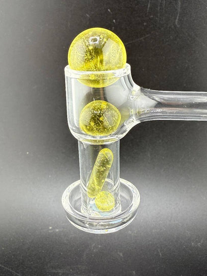 Mop Head Glass Slurper Quartz Terp Pearl Set featuring yellow glass pearls for optimal dabbing experience.