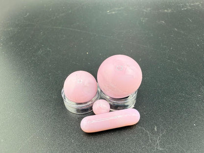 Mop Head Glass Slurper Quartz Terp Pearl Set in pink, featuring various sizes for a premium dab experience.