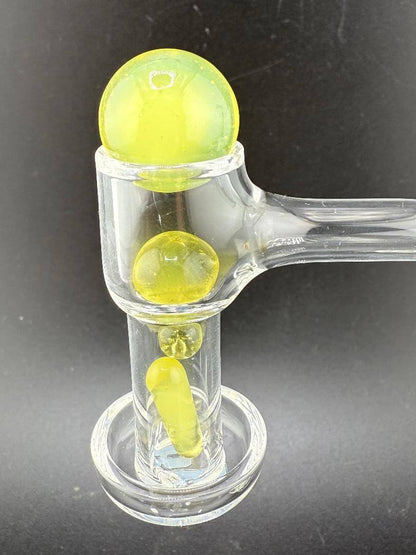 Mop Head Glass Slurper Quartz Terp Pearl Set featuring vibrant yellow glass components for enhanced dabbing experience.