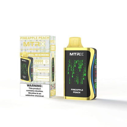 MTRX MX 25k Disposable Vape - Pineapple Peach flavor with dual HD screens and 25000 puffs.