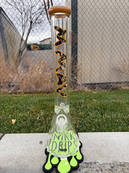 MAV Glass 9mm Thick 18" Beaker 14mm 45° - Digi Camo standing on green drip mat outdoors.