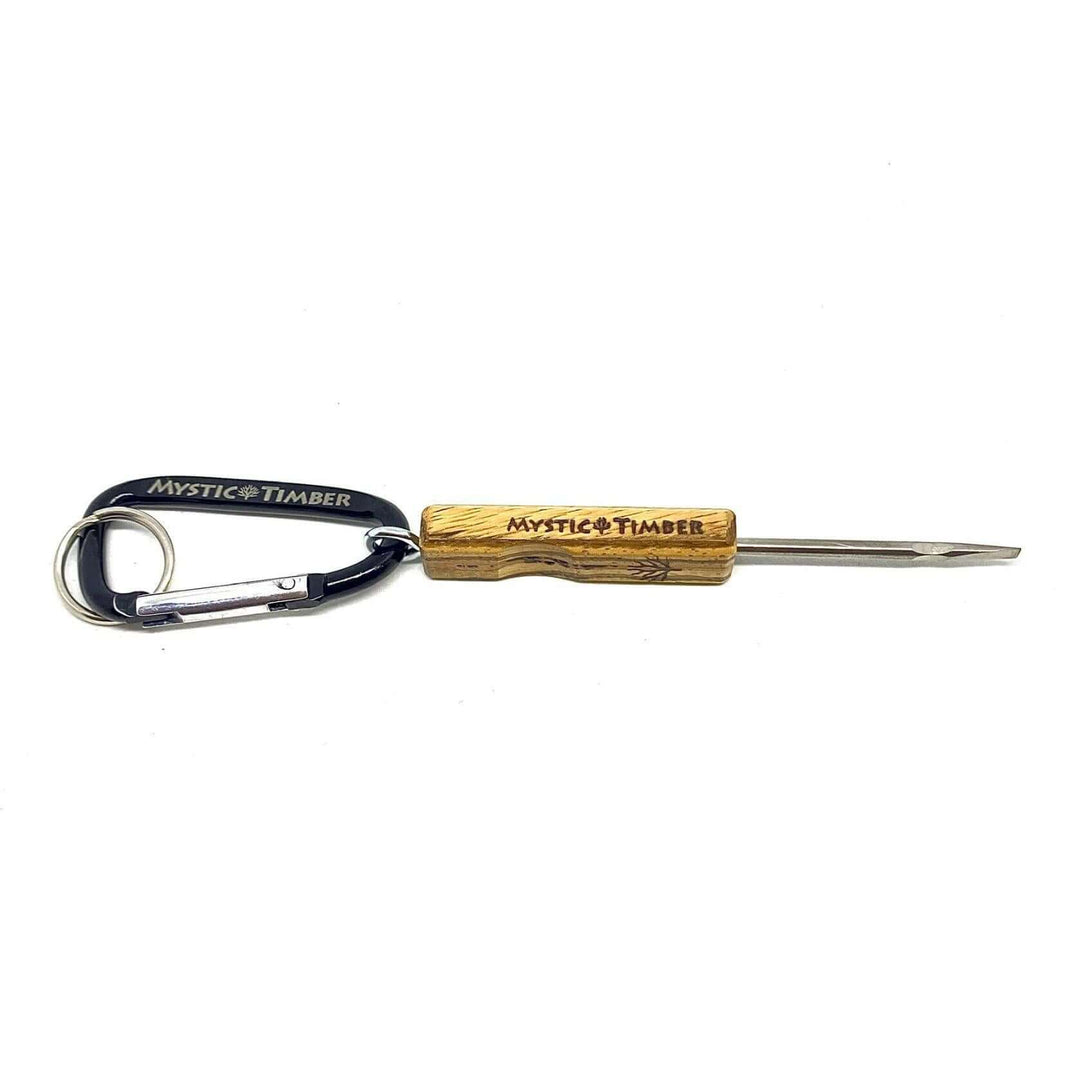 Mystic Timber Dab Tool - Key Chain Flat Shovel with carabiner and titanium tip for convenience.