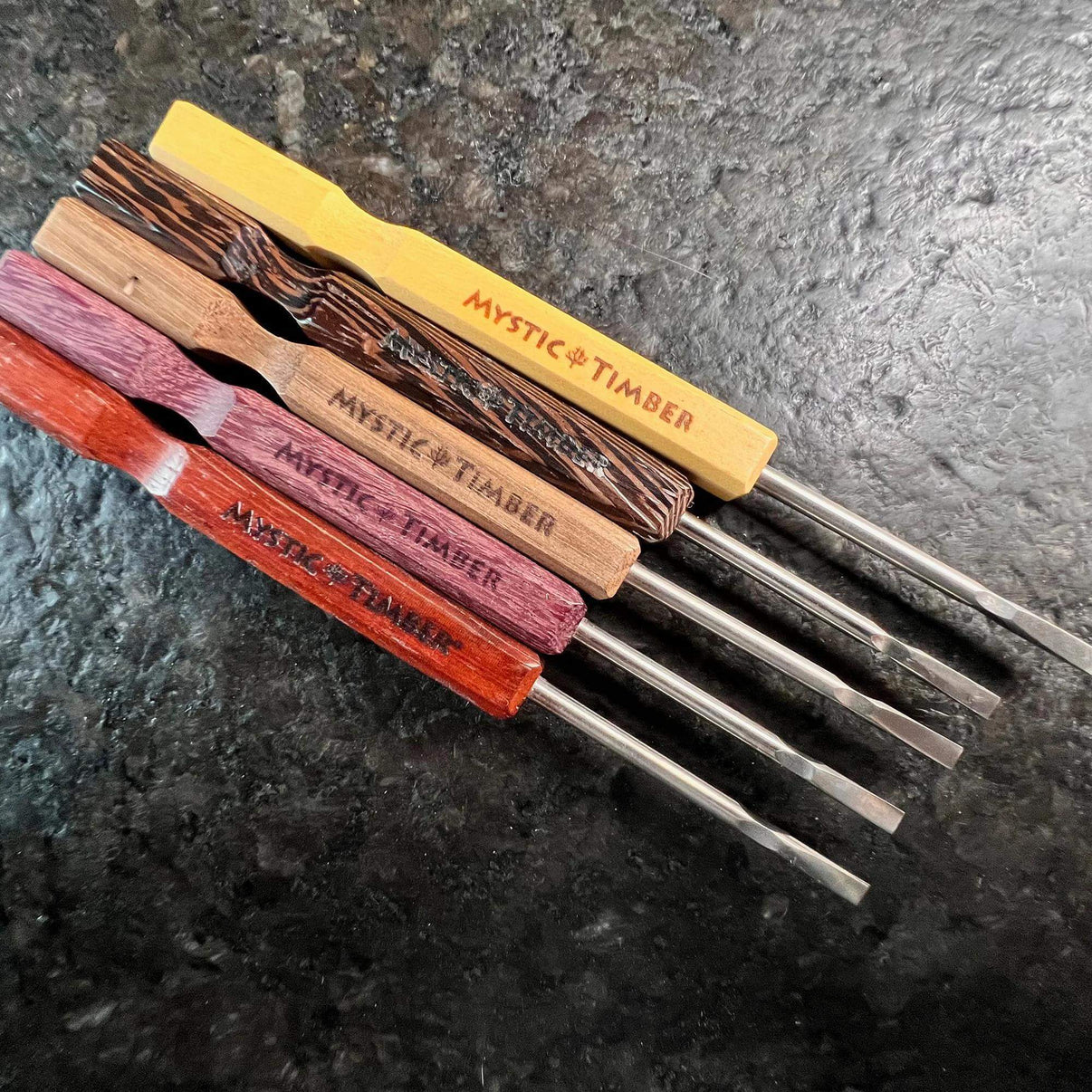 Mystic Timber Dab Tool - Long Handled Flat Shovel collection of colorful dab tools with premium handles.