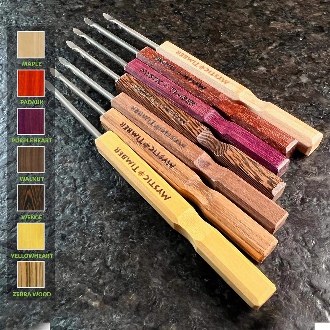 Mystic Timber Dab Tool - Long Handled Pick assortment with various wood handles and G2 titanium tips