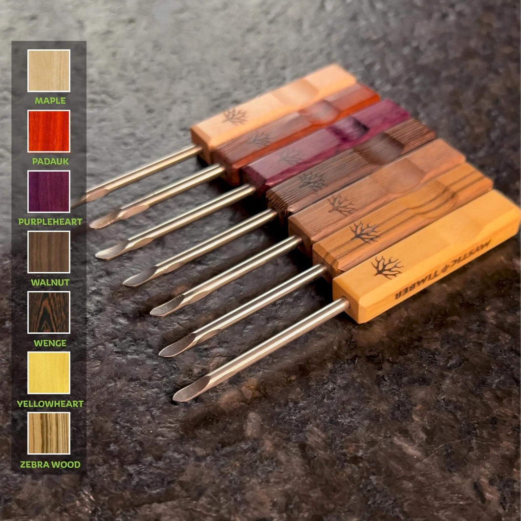 Mystic Timber Dab Tool - Pocket Pick assortment of wooden dabbers with various wood finishes for portability and precision.