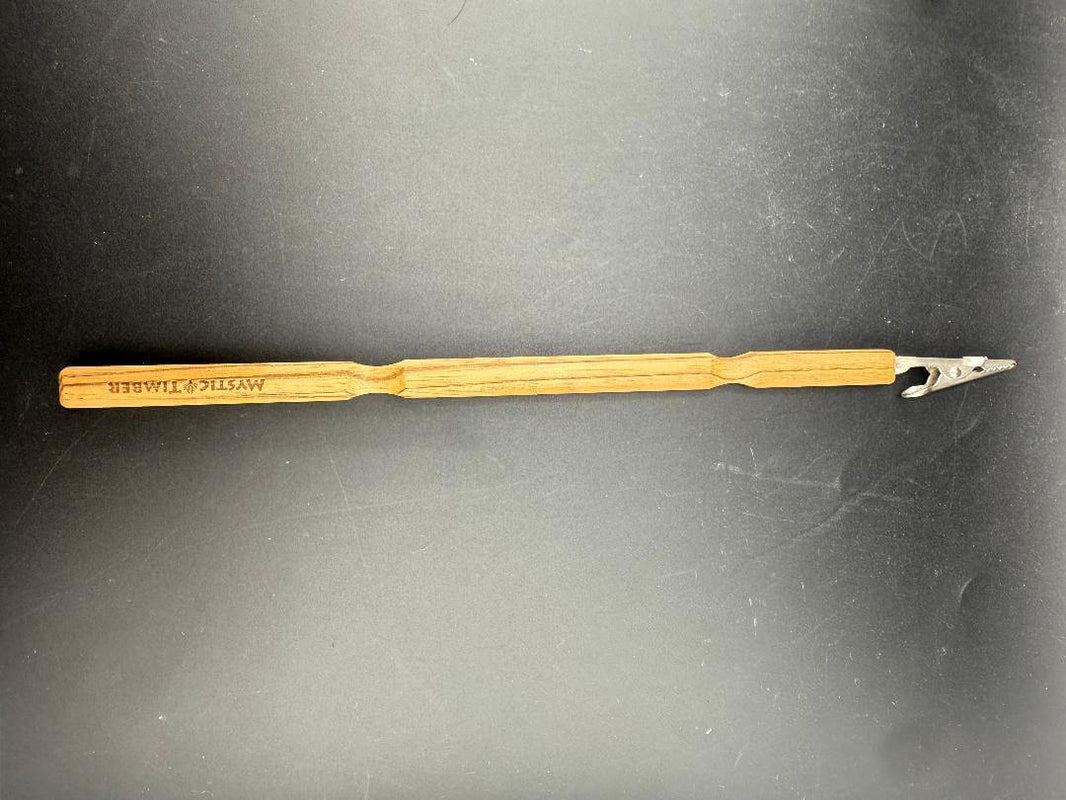 Mystic Timber Roach Clip - Blunt Beast long-handled clip showcasing premium craftsmanship and ergonomic design.