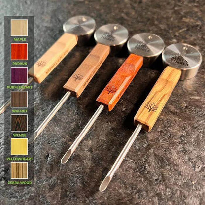 Mystic Timber Titanium Puck Carb Cap & Pick set featuring handcrafted wooden handles and precision metal tips.