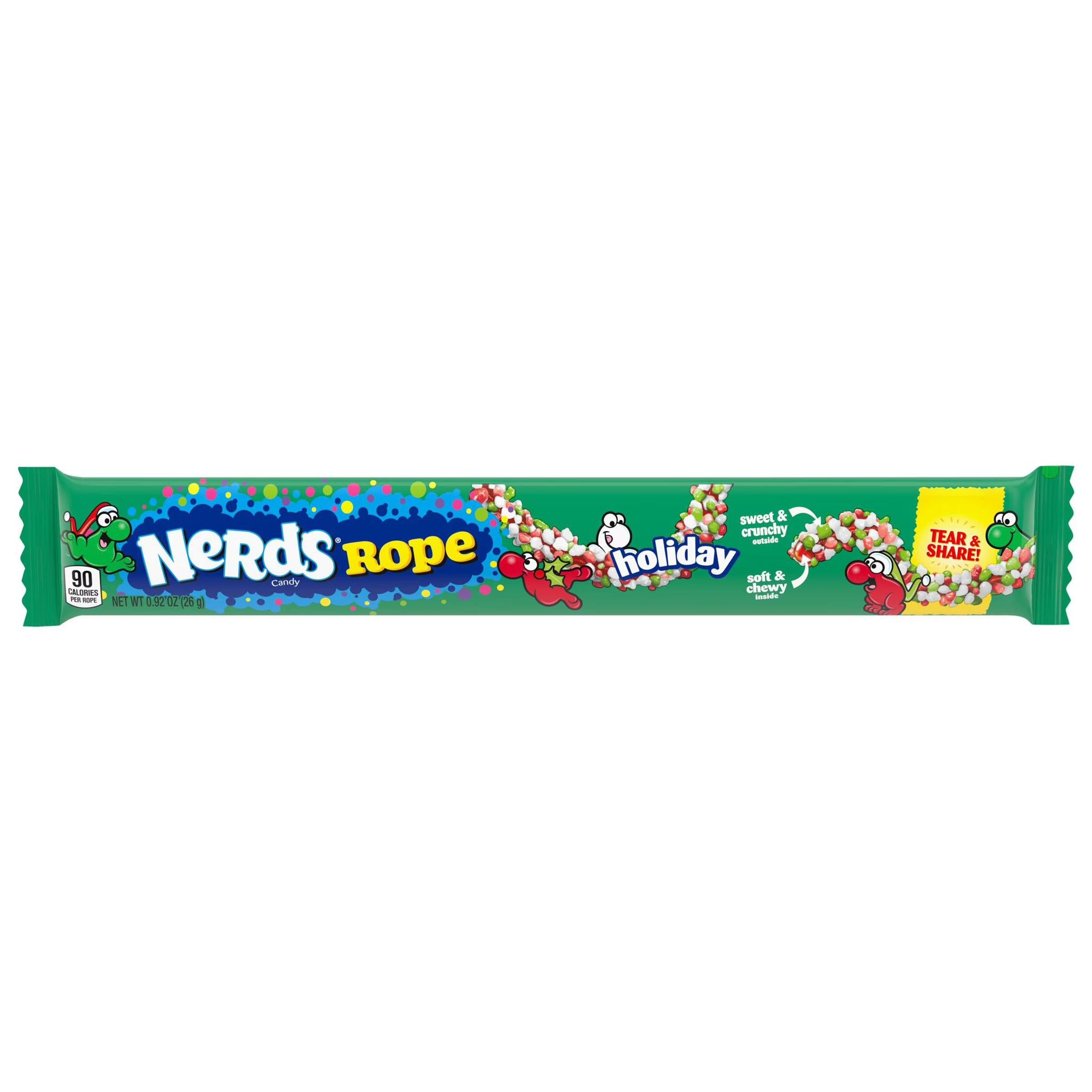 Nerds Rope holiday edition, featuring a chewy candy covered in colorful, crunchy Nerds.