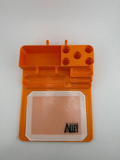 Nikk Drips 3D Printed Dab Station - Orange with tool slots and silicone slick work area for organized dab setups