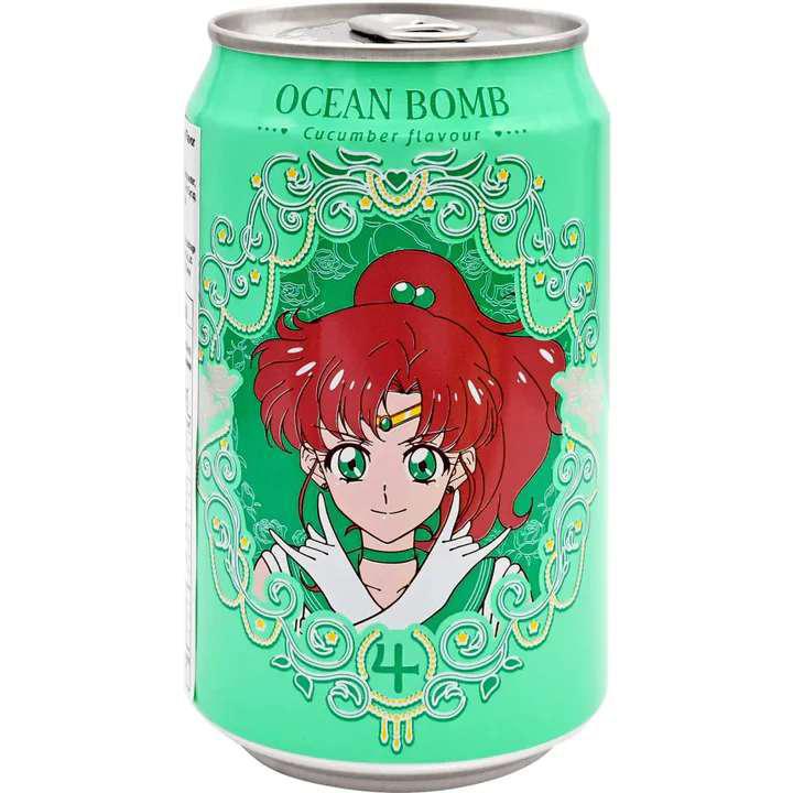 Ocean Bomb Sailor Moon Carbonated Water can featuring cucumber flavor and iconic Sailor Moon character design.
