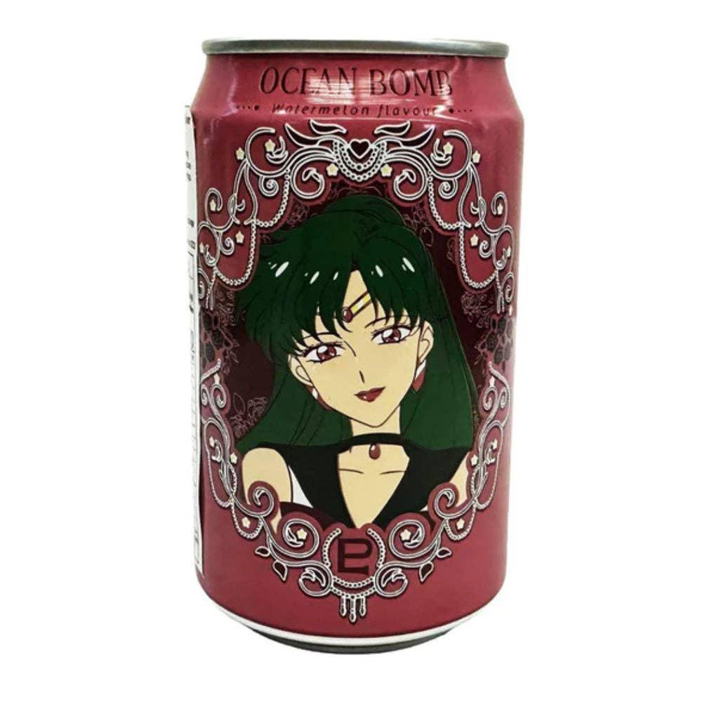 Ocean Bomb Sailor Moon Carbonated Water can featuring anime character design and watermelon flavor.