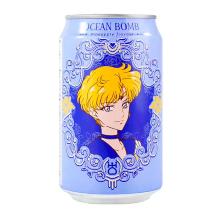 Ocean Bomb Sailor Moon Carbonated Water can featuring pineapple flavor and colorful artwork.