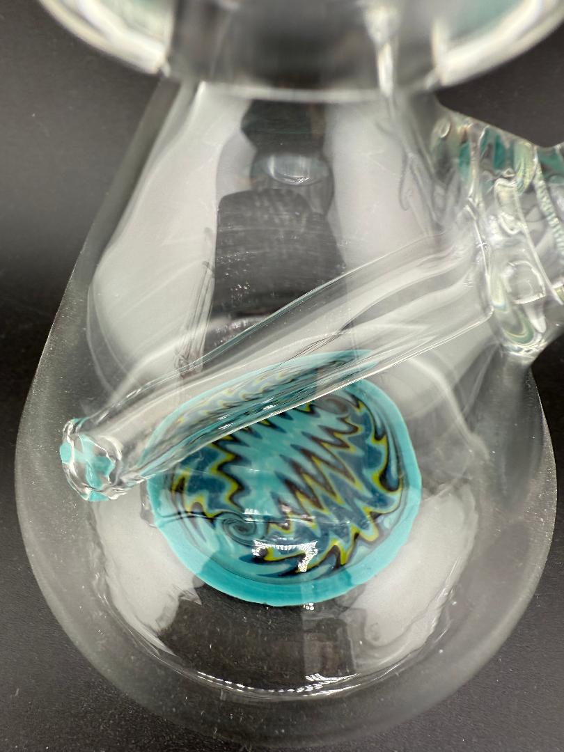 OG Badger Glass Worked Bottom Beaker Banger Hanger 10mm 90° showcasing intricate blue design and glass workmanship.