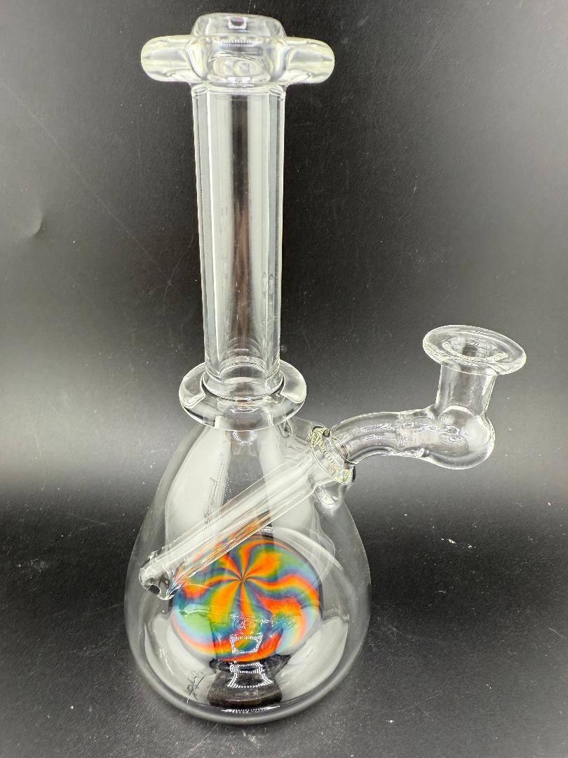 OG Badger Glass Worked Bottom Beaker Banger Hanger 10mm 90° - Clear glass design with colorful base detail.