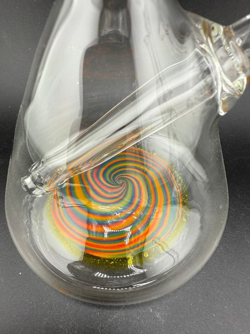 OG Badger Glass Worked Bottom Beaker Banger Hanger 10mm 90° showcasing vibrant spiral design and intricate craftsmanship.