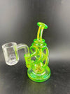 On Point Glass Recycler 10mm 90° - Kit 2 in vibrant electric green with quartz banger.