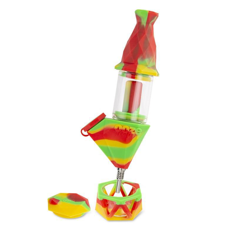 Ooze Bectar Silicone Water Pipe & Nectar Collector in vibrant colors with geometric design and handheld portability.