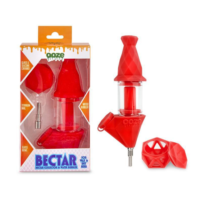 Ooze Bectar Silicone Water Pipe & Nectar Collector in red with packaging.