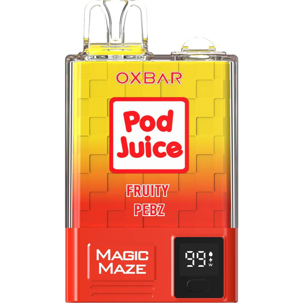 Oxbar Magic Maze 10000 Puffs vape device with Fruity Pebz flavor and digital display