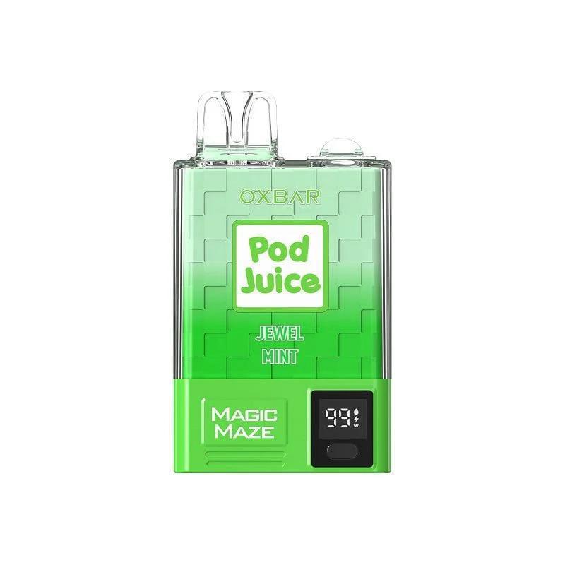 Oxbar Magic Maze 10000 Puffs vape device featuring Pod Juice Jewel Mint flavor and digital display.