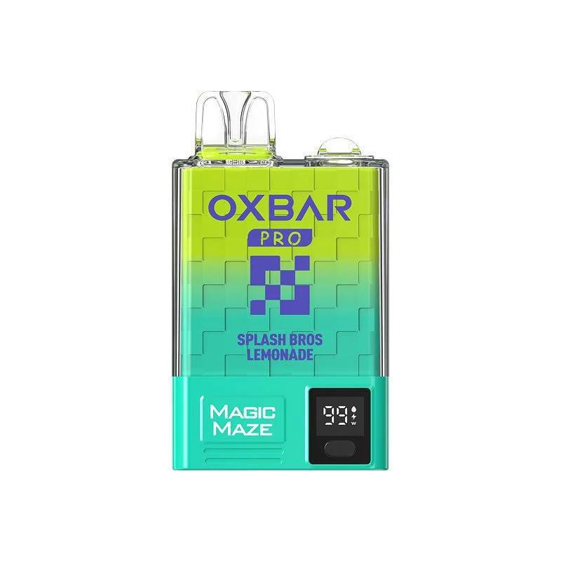 Oxbar Magic Maze vape device in Splash Bros Lemonade flavor, offering 10,000 puffs of refreshing taste.