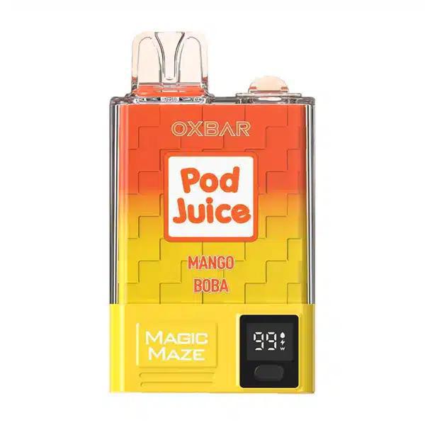 Oxbar Magic Maze device with Mango Boba flavor, offering 10,000 puffs and an easy-to-read wattage display.