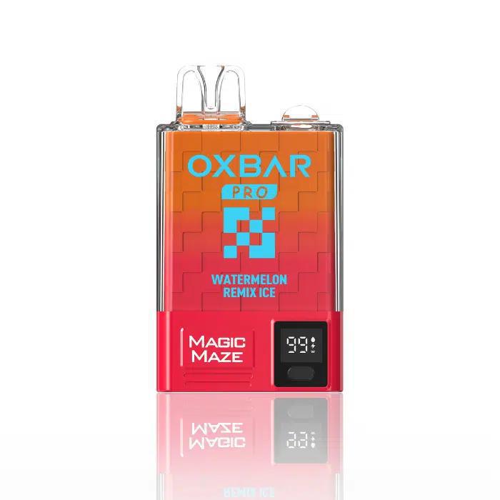 Oxbar Magic Maze vape device with Watermelon Remix Ice flavor, featuring 10000 puffs and digital display.
