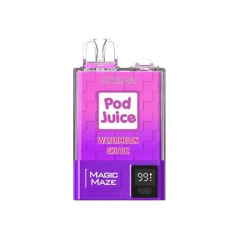 Oxbar Magic Maze vape device with watermelon flavor, offering 10000 puffs and a digital display.
