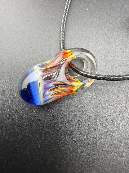 Pablos Glass Giblets Neckless Pendant featuring a tiny fumed chaos design and vibrant colors.