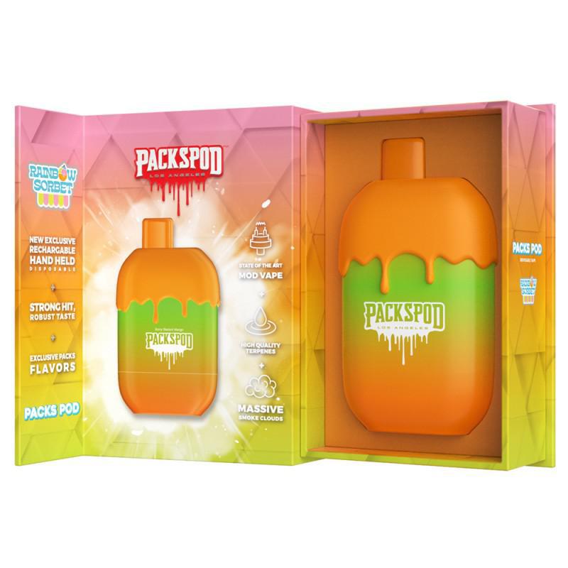 PacksPod Rainbow Screwdriver Disposable Vape in vibrant packaging showcasing flavors and features.