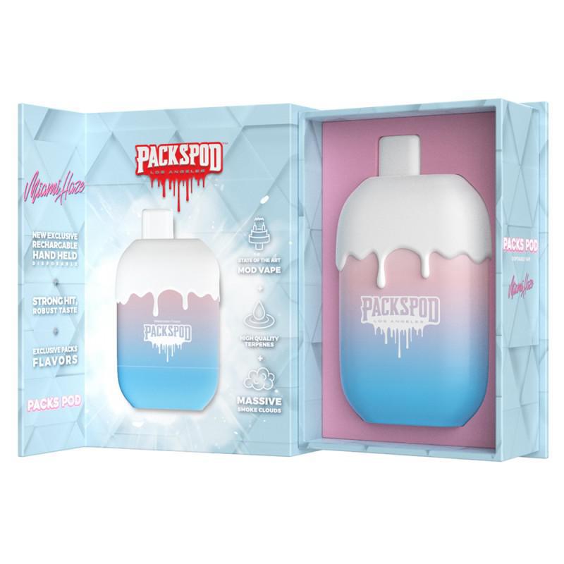PacksPod 5000 disposable vape packaging featuring vibrant design and flavor options for a premium vaping experience.