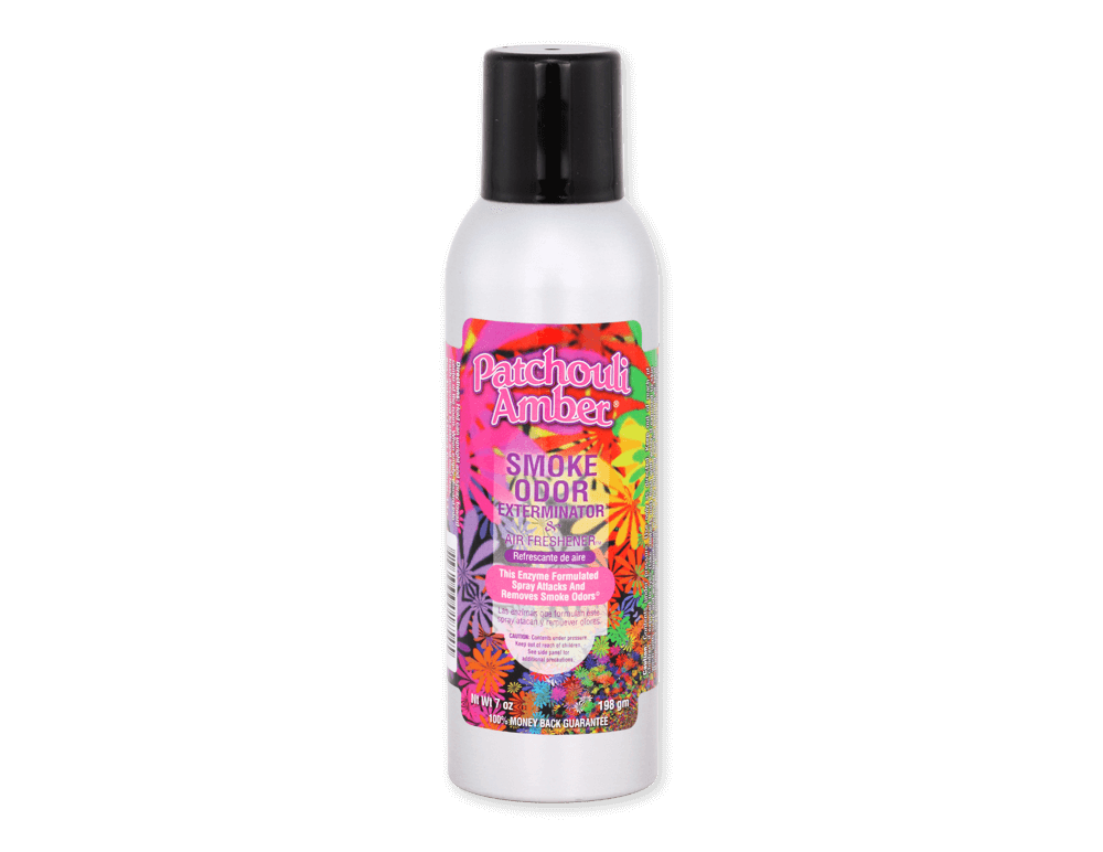 Patchouli Amber Smoke Odor Exterminator 7oz bottle for fast-acting deodorizing and odor elimination.