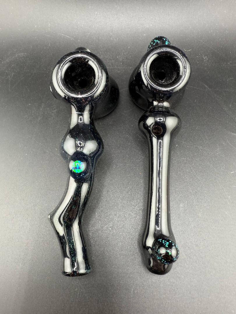 Paul Smith Glass Hammer Pipe - Black w/ Crushed Opal, showcasing black glass and crushed opal accents.