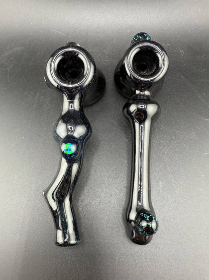 Paul Smith Glass Hammer Pipe - Black w/ Crushed Opal, showcasing black glass and crushed opal accents.