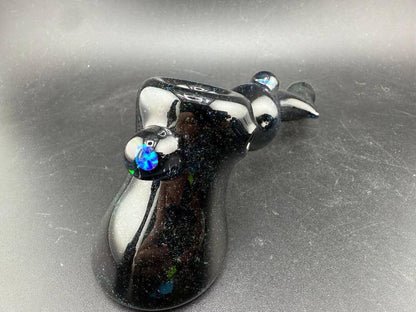 Paul Smith Glass Hammer Pipe - Black w/ Crushed Opal showcasing deep black glass and vibrant opal accents.