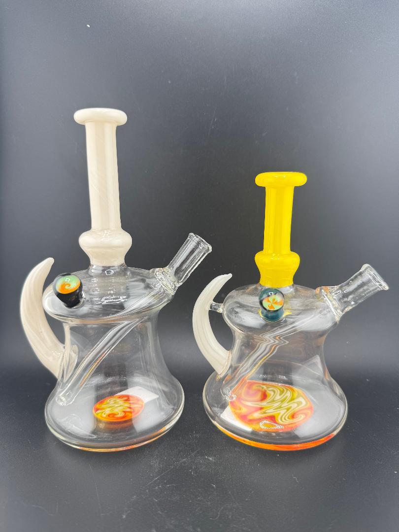 Paul Smith Glass Horned Wig Wag Rig 10mm 45° in Peach and Yellow available at Nikk Drips.