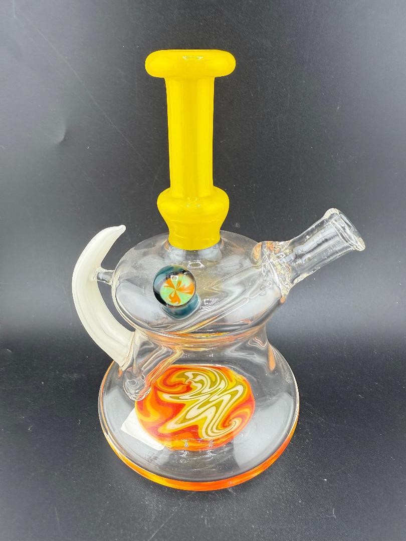 Paul Smith Glass Horned Wig Wag Rig 10mm 45° in vibrant yellow and orange design, perfect for low-temp dabs.
