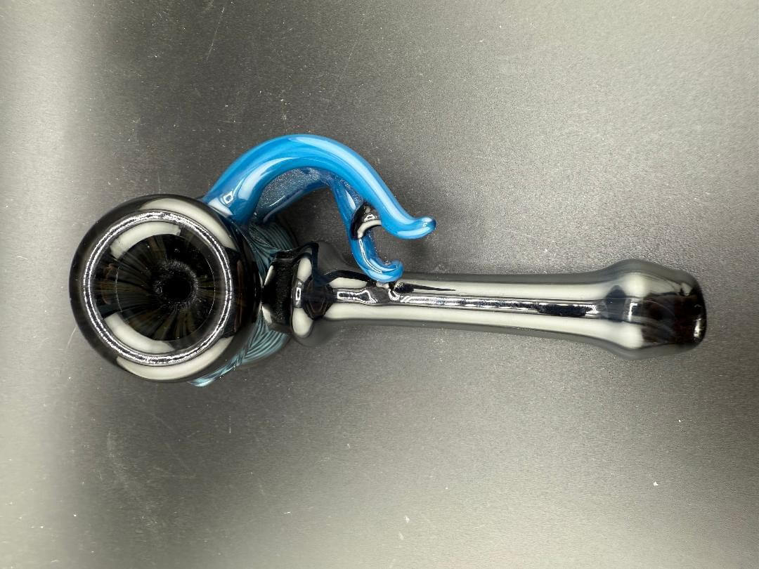 Paul Smith Hammer Pipe - Blue Cross Section w/ Horns featuring vibrant blue accents and sculpted glass horns.