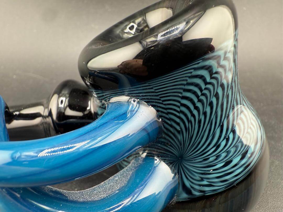 Paul Smith Hammer Pipe - Blue Cross Section w/ Horns showcasing vivid blue cross-section design and sculpted glass horns.