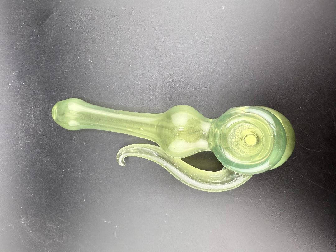 Paul Smith Hammer Pipe - CFL Purple to Green Crushed Opal Dry Pipe w/ Horn on a dark background